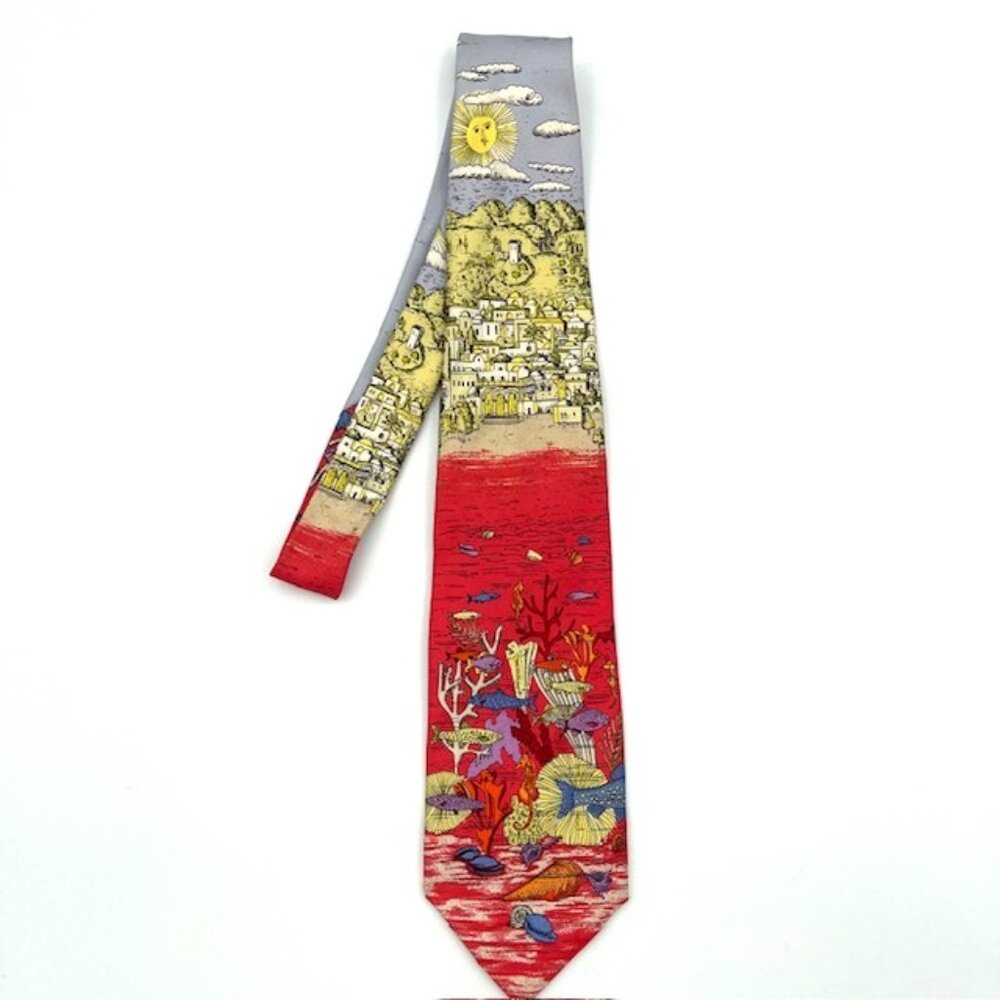 Vintage Fornasetti Milano Hand Crafted Silk Tie Sole Al Mare Italy Sea RARE
